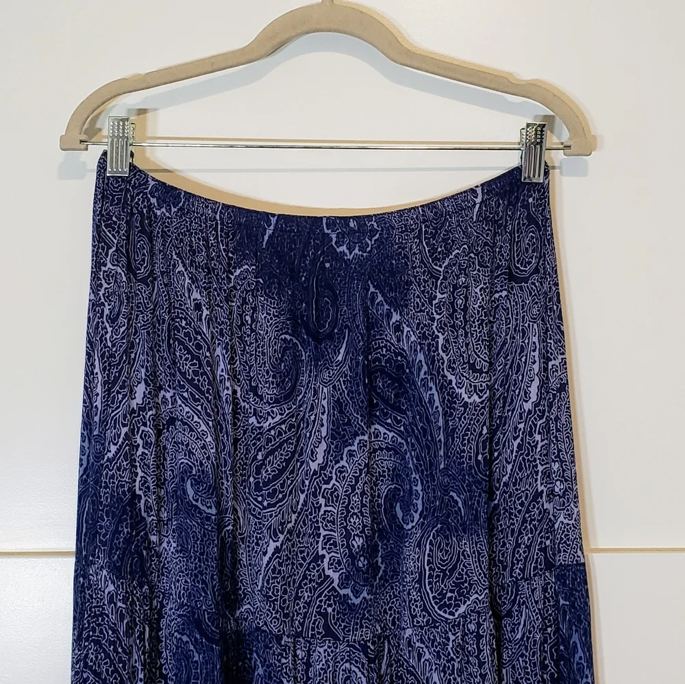 Roz & Ali Tiered Maxi Skirt Blue Rayon Floral & Paisley Ruffled Hem Blue Medium - Picture 2 of 8